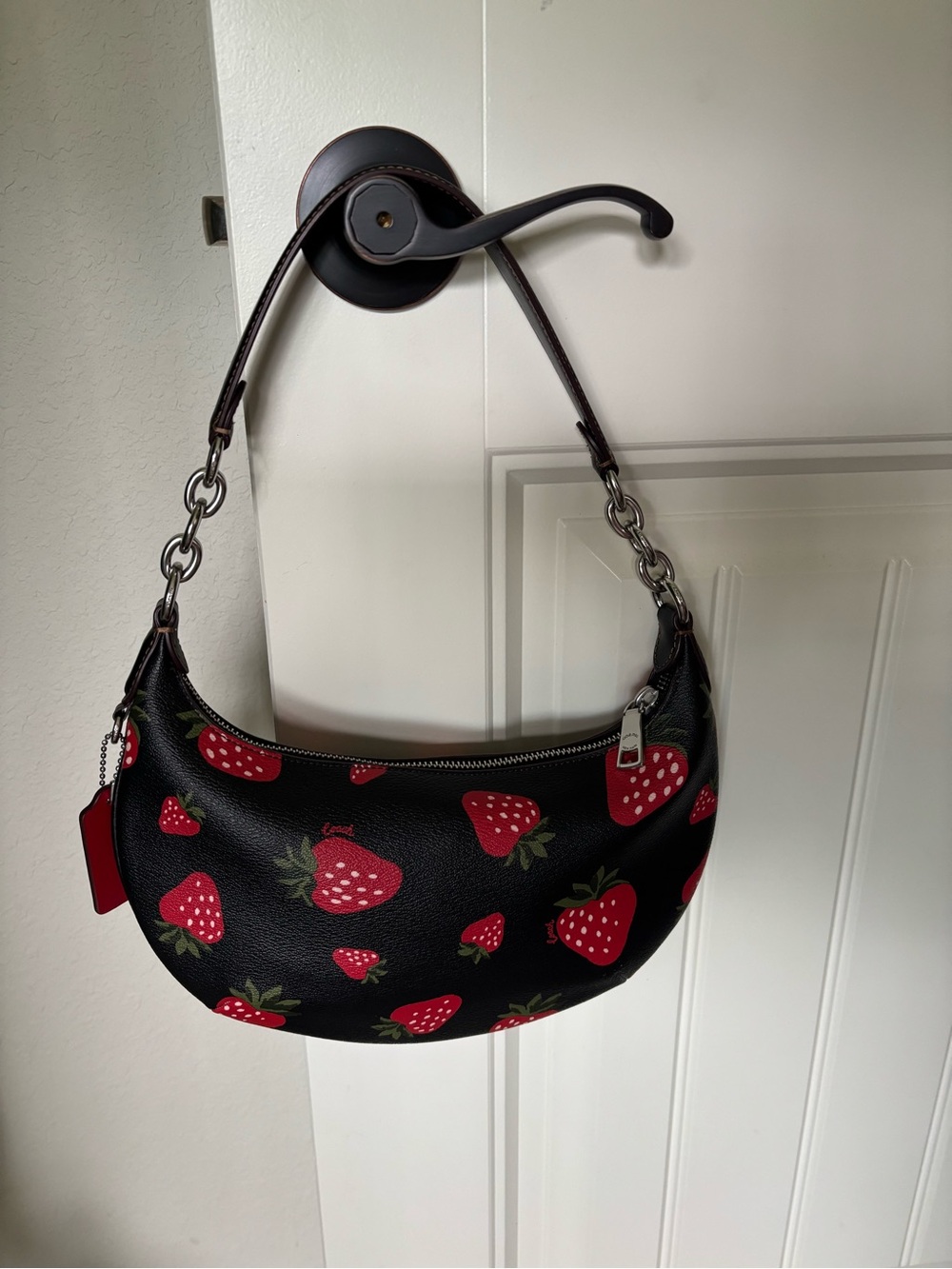 Coach Black Shoulder Bag with Red Strawberry Print - Picture 2 of 6